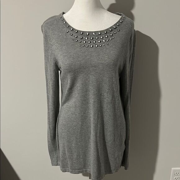 Michael Kors Tops - Gray Long Sleeve Tunic Top with Studded Neckline